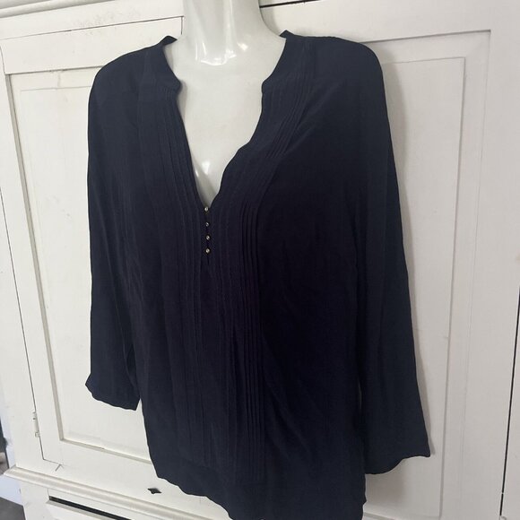 MASSIMO DUTTI M Blouse Top Navy Blue 3/4 Sleeves - Picture 3 of 6